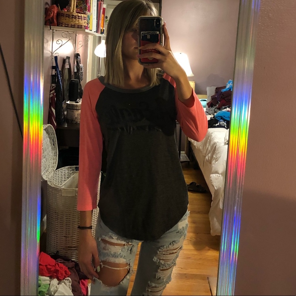 American eagle pink and grey 3/4 sleeve t shirt